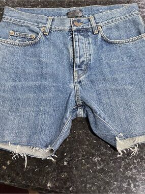 Saint Laurent Men’s Blue Denim button fly denim cutoff Shorts